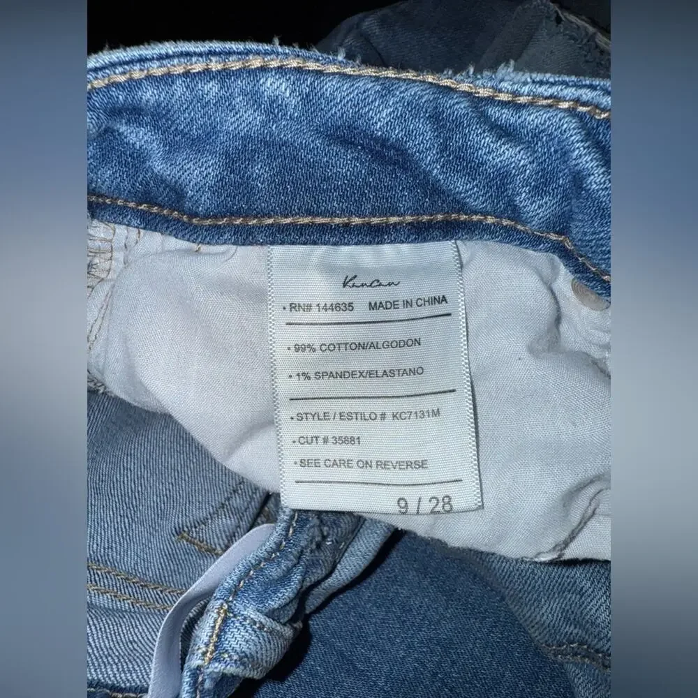 UEC KANCAN HIGH RISE BUTTON FLY LEOPARD PATCH SKINNY MEDIUM BLUE JEANS SZ 9/28